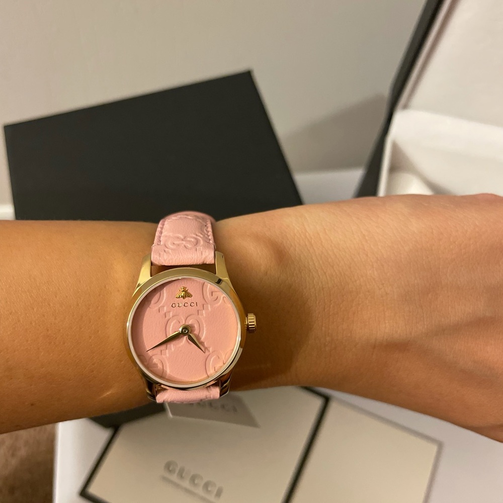GUCCI pink leather watch - Picture 4 of 5